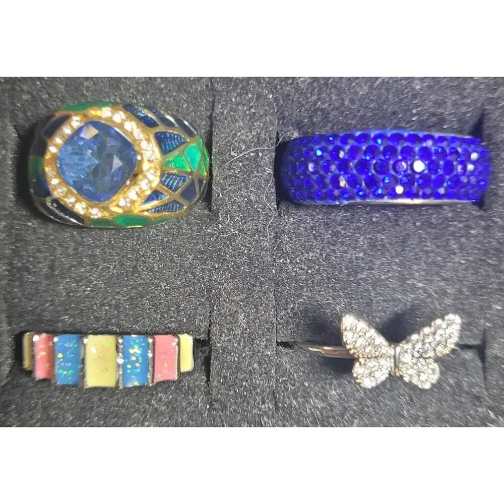 Womens Ring 4 Pc Lot Size 7.25 7 Bands Statement Butterfly Enamel Rhinestones